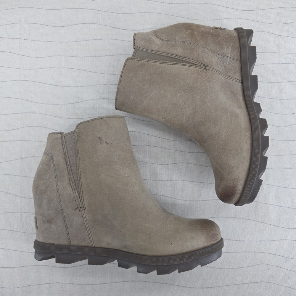 Sorel Womens Joan of Arctic Tan Leather Wedge Ankle Booties Shoe NL3365-240 Sz 7 - Picture 9 of 16